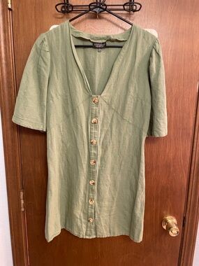 Topshop Olive Green V-Neck Linen dress
